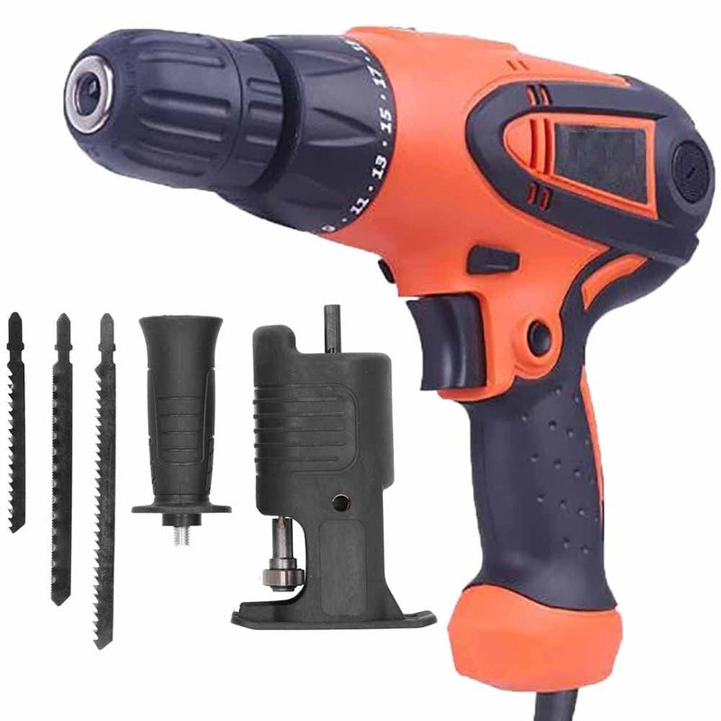 MLD MLD Electric hand drill 10mm screwdriver machine for multipurpose reverse forward torque Setting With Jig saw wood cutter Reciprocating Saw Adapter 10mm350w750rpm AD0314  - Image 1