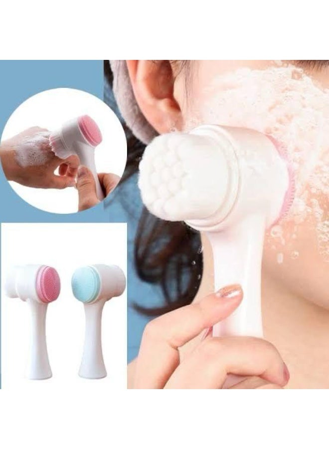 Generic Silicone Facial Cleansing Brush Double Side Facial Cleansing Brush Vibration Massage Facial Wash Skin Care Multi-Color DFBMC10  - Image 2