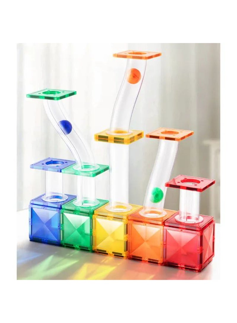 MiDeer ألعاب بلاط مغناطيسية إصدار ماربل ران - مجموعة 100 قطعة من كتل البناء الملونة للأطفال - لعبة تعليمية STEM مع مسارات وأنابيب سلسة - تنمي الإبداع والهندسة والمهارات الحركية - Image 2