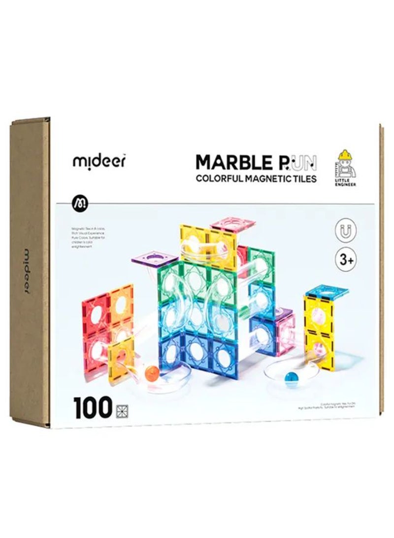 MiDeer ألعاب بلاط مغناطيسية إصدار ماربل ران - مجموعة 100 قطعة من كتل البناء الملونة للأطفال - لعبة تعليمية STEM مع مسارات وأنابيب سلسة - تنمي الإبداع والهندسة والمهارات الحركية - Image 1