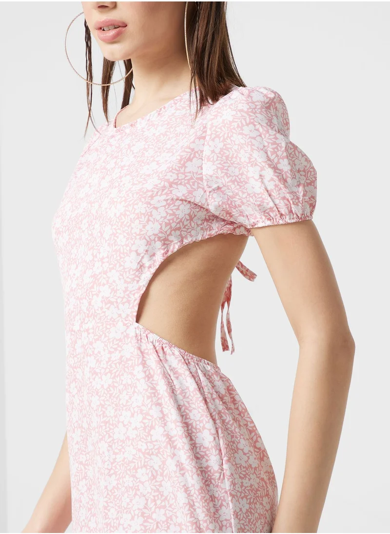 Ginger Cutout Back Detail Printed Dress