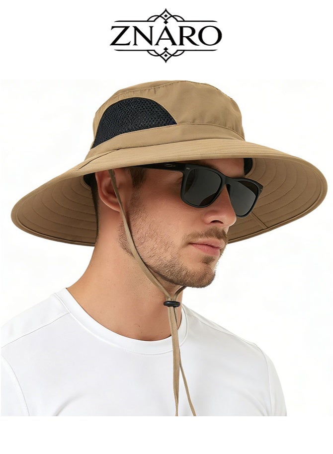 ZNARO Unisex Sun Hat Water-repellent Wide Brim Bucket Hat, Packable Boonie Hat for Fishing Hiking Gardening Safari Beach (Camel) - Image 1