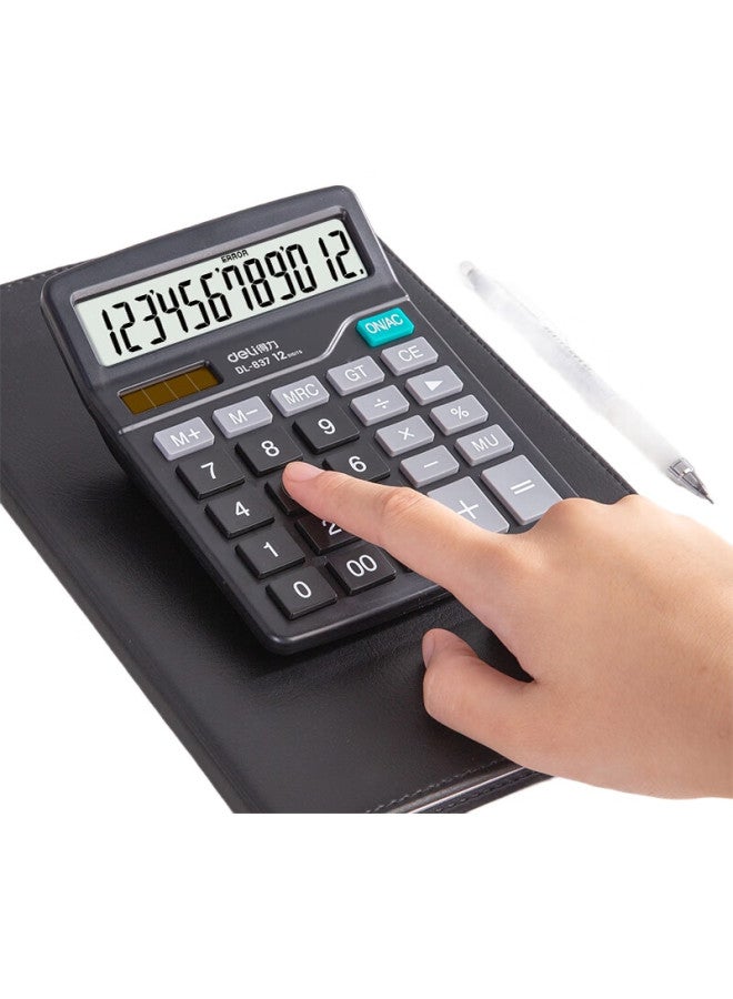 Deli [Super Popular] Dual Power Lightweight Desktop Calculator, 12-Digit Large Screen Desktop Calculator, Office Stationery Supplies, Black 837 - Image 3