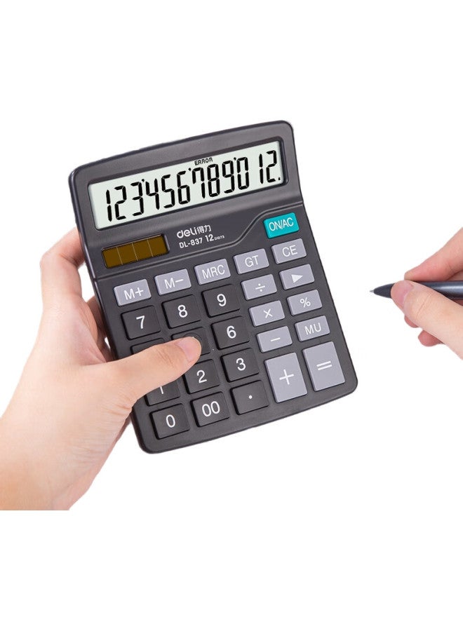 Deli [Super Popular] Dual Power Lightweight Desktop Calculator, 12-Digit Large Screen Desktop Calculator, Office Stationery Supplies, Black 837 - Image 2