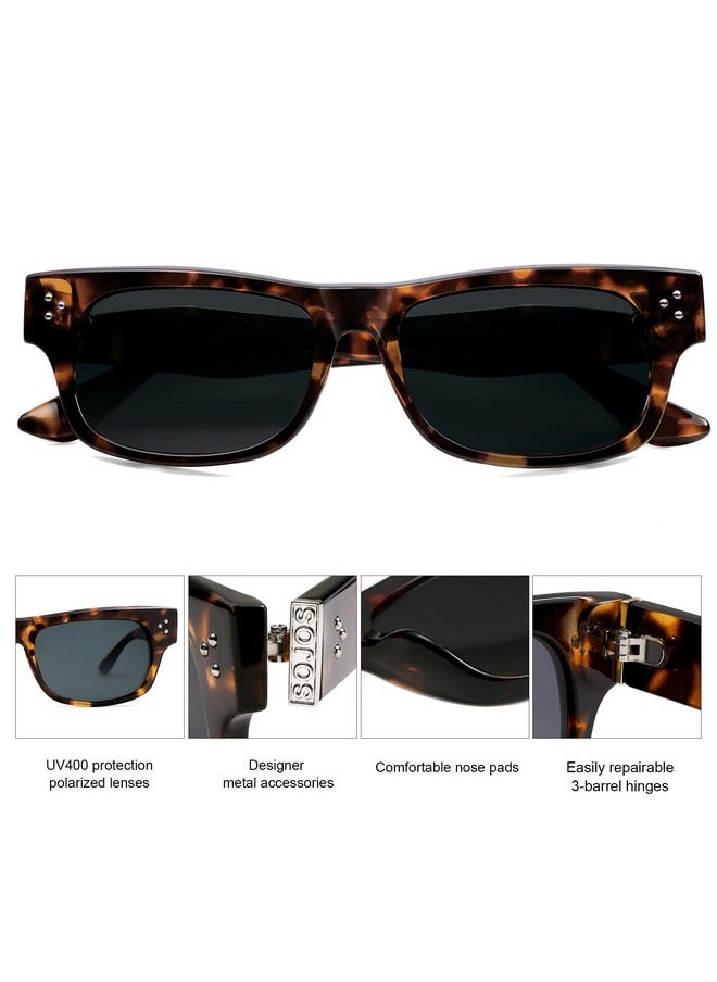 Sojos Retro Square Polarized Sunglasses For Women Men Vintage Shades Uv400 Protection Sunnies Sj2338, Tortoise Frame/Grey Lens  - Image 4