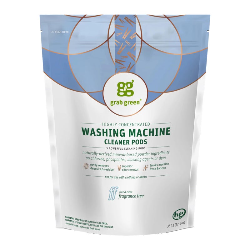 Grab Green Washing Machine Cleaner, 5 Count, Fragrance Free, Mineral Based Removes Deposits and Odors, Naturally Cleans - Image 1