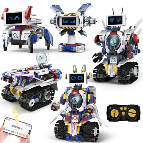 HPROMOT 5in1 STEM Robot Building Kit for Kids Ages 616 Remote App Controlled Rechargeable Engineering Learning DIY Coding Toy Educational Building Blocks Gift for Girls Boys 603 PCS - Image 1