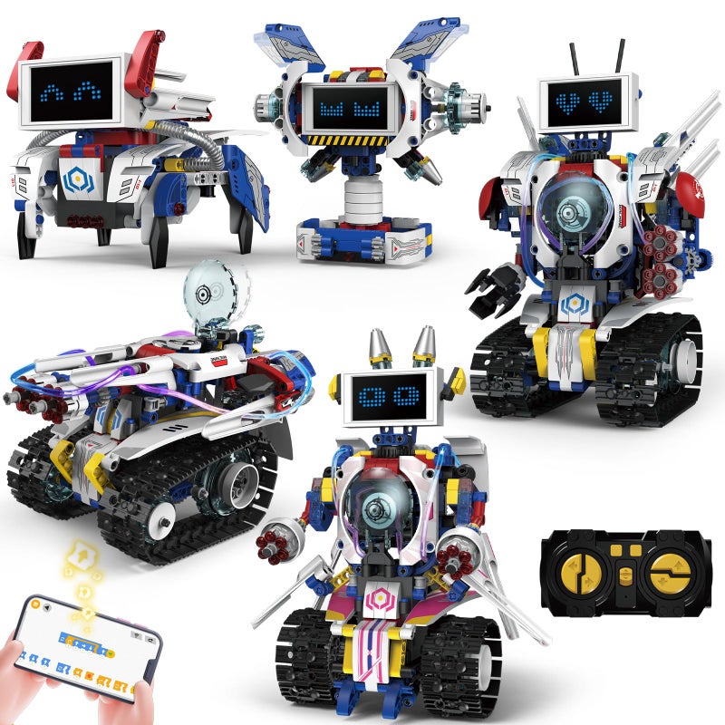 HPROMOT 5in1 STEM Robot Building Kit for Kids Ages 616 Remote App Controlled Rechargeable Engineering Learning DIY Coding Toy Educational Building Blocks Gift for Girls Boys 603 PCS - Image 3