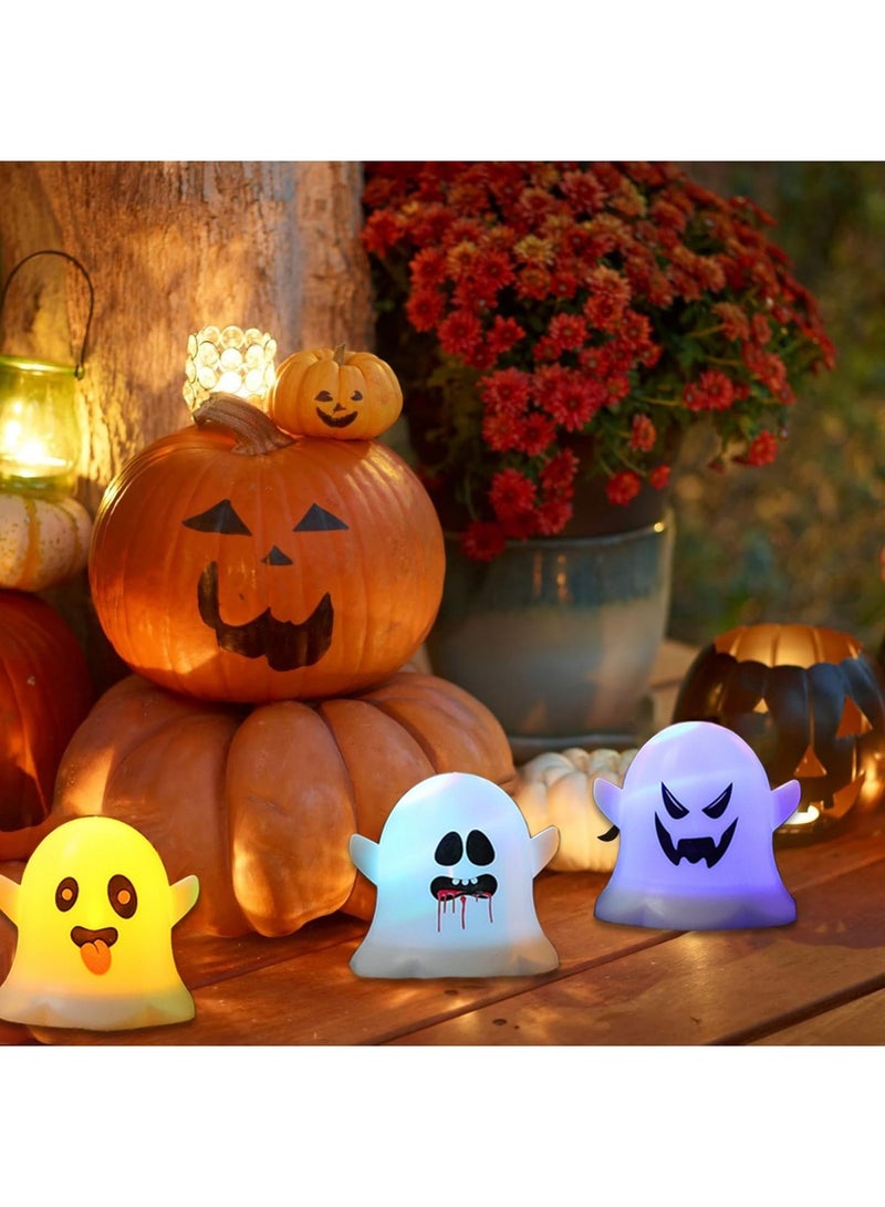 هالوين مجموعة من 8 شموع هالوين، زينة إضاءة شبح الهالوين، شموع بدون لهب تعمل بالبطارية، شموع شاي LED بيضاء مخيفة، هدايا ديكور داخلي للهالوين. - Image 5