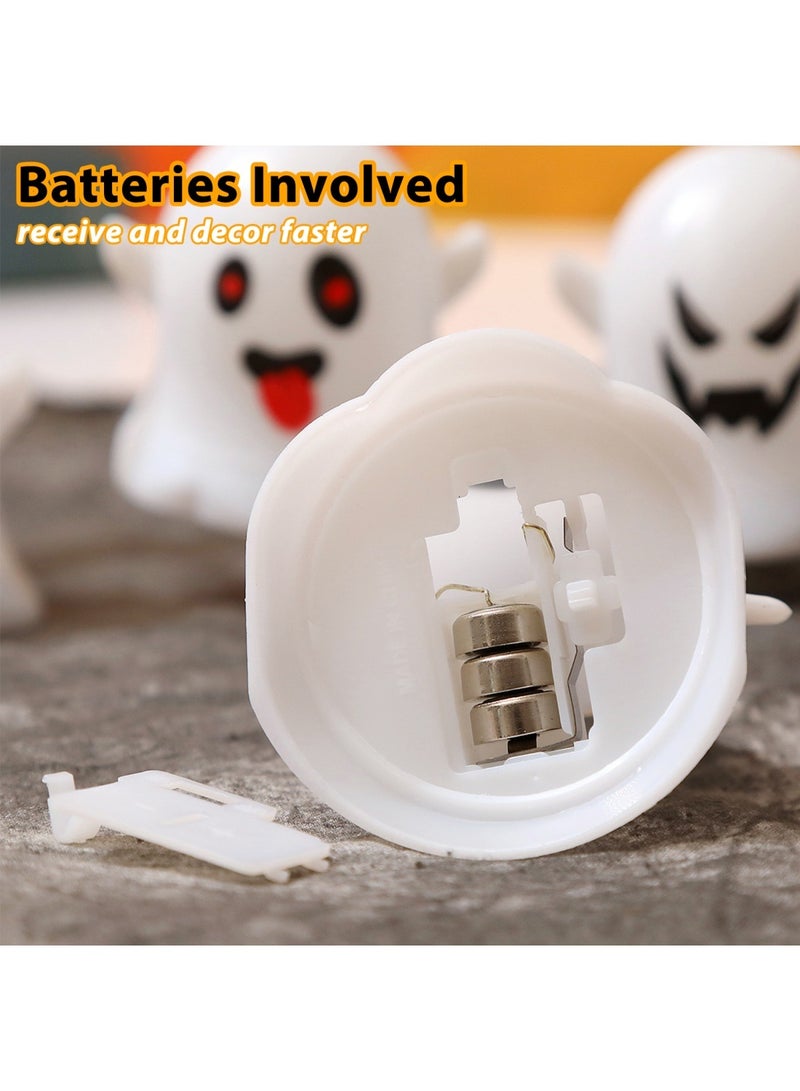 هالوين مجموعة من 8 شموع هالوين، زينة إضاءة شبح الهالوين، شموع بدون لهب تعمل بالبطارية، شموع شاي LED بيضاء مخيفة، هدايا ديكور داخلي للهالوين. - Image 4