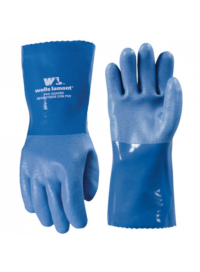 Wells Lamont Heavy Duty PVC Coated Work Gloves | Liquid/Chemical, Abrasion & Cut Resistant, Waterproof | Versatile, Flexible, Durable | Cotton Lining, Large (174L) , 12 inch Cuff , Blue - Image 1