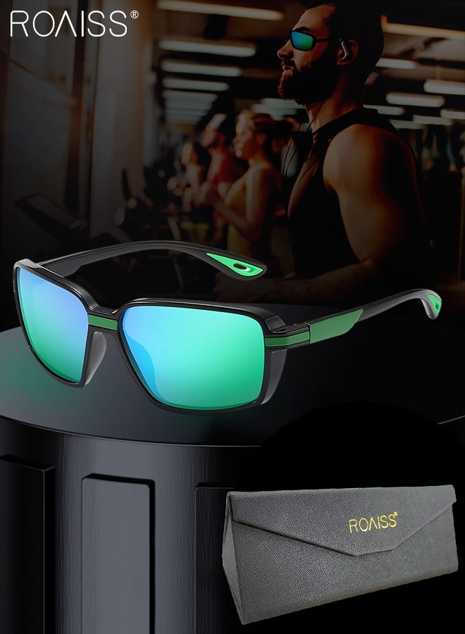 Polarized Sports Sunglasses for Men Women, UV400 Protection Cycling Glasses, Outdoor Dustproof Goggles for Baseball Running Fishing Golf, Black and Green