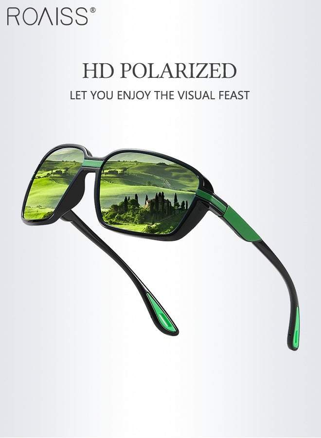 Polarized Sports Sunglasses for Men Women, UV400 Protection Cycling Glasses, Outdoor Dustproof Goggles for Baseball Running Fishing Golf, Black and Green