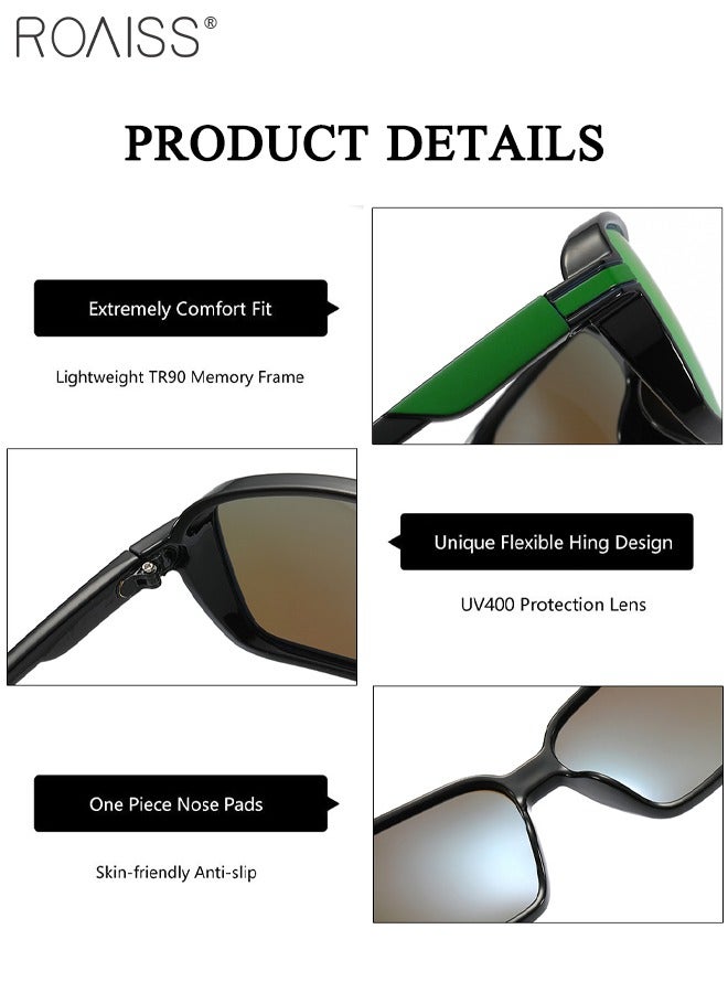 Polarized Sports Sunglasses for Men Women, UV400 Protection Cycling Glasses, Outdoor Dustproof Goggles for Baseball Running Fishing Golf, Black and Green