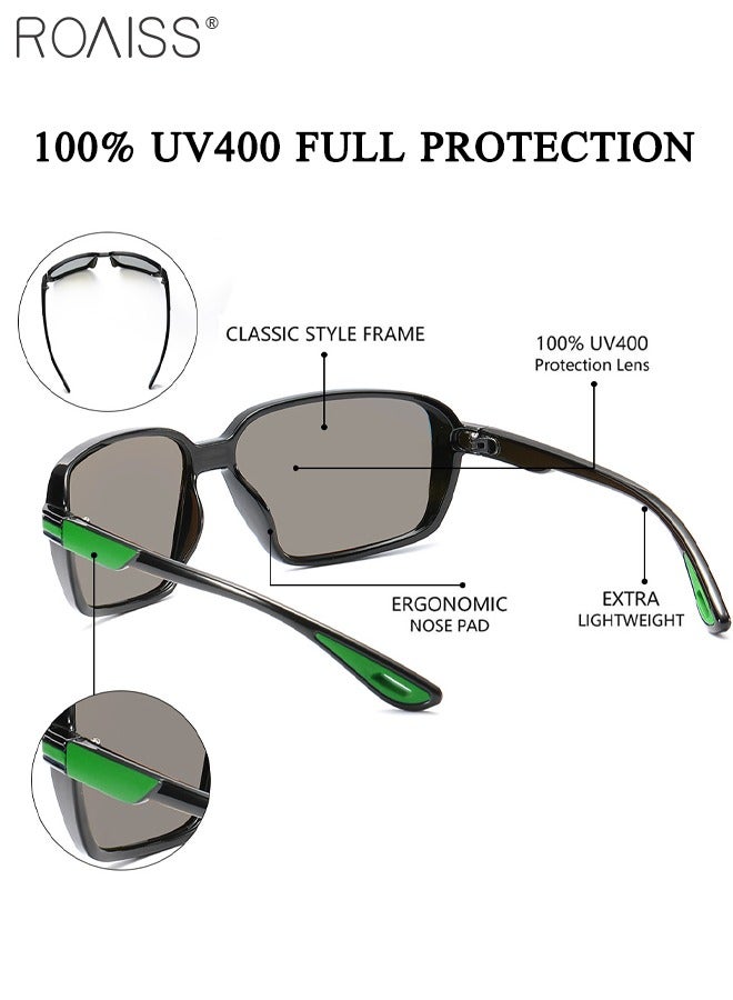 Polarized Sports Sunglasses for Men Women, UV400 Protection Cycling Glasses, Outdoor Dustproof Goggles for Baseball Running Fishing Golf, Black and Green
