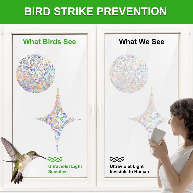 DELLAN Window Decals to Prevent Birds Strikes, DELLAN 42 Anti-Collision Rainbow Window Clings, Bird Deflectors Stickers for Glass Windows (StarRound) - Image 2