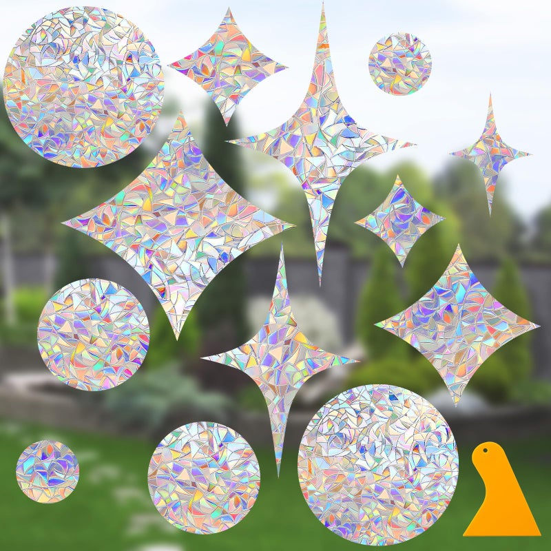 DELLAN Window Decals to Prevent Birds Strikes, DELLAN 42 Anti-Collision Rainbow Window Clings, Bird Deflectors Stickers for Glass Windows (StarRound) - Image 1