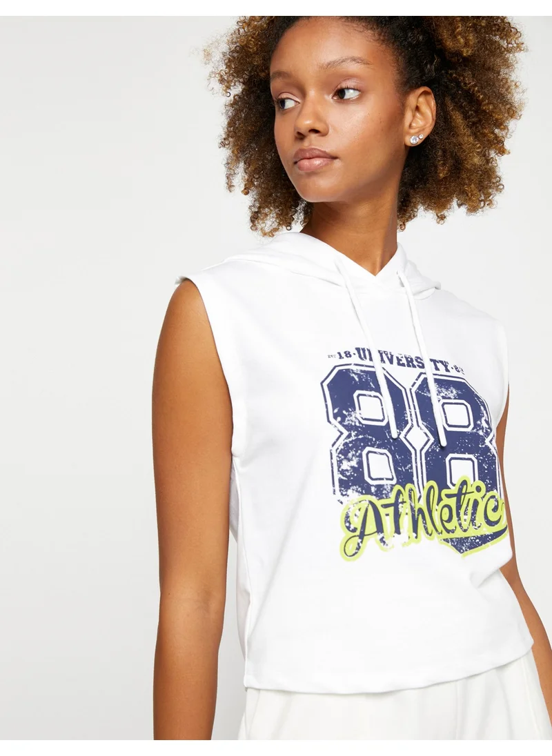 كوتون Hooded Undershirt College Printed Sleeveless