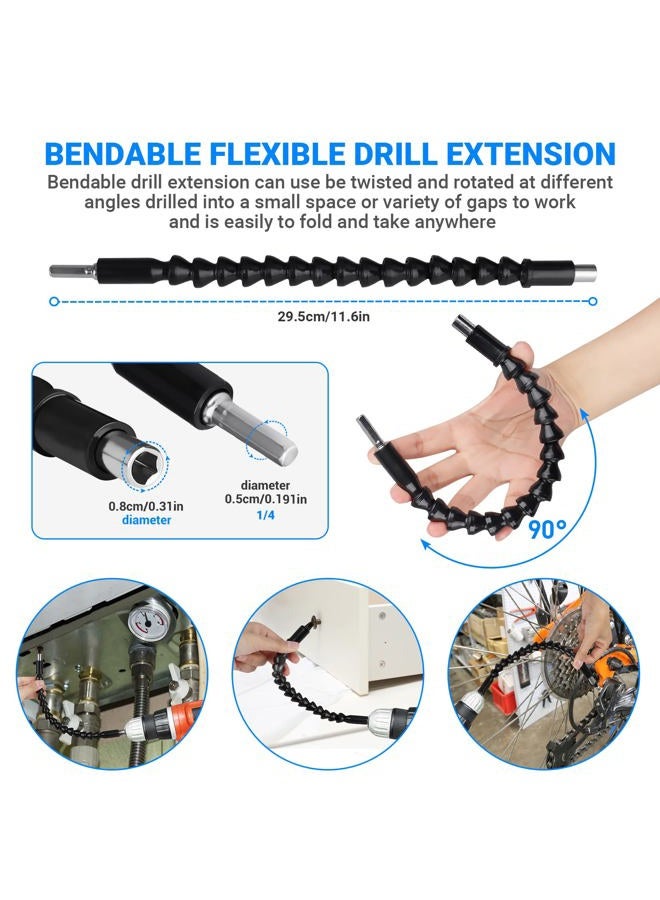 Grednfhat 24pcs Flexible Drill Bit Extension Set, 105°Right Angle Drill Attachmen, Rotatable Joint Socket 1/4 3/8 1/2 Inch Hex Socket Adapter Socket Bendable Drill Bit Extension Screwdriver with a Box (Black) - Image 2