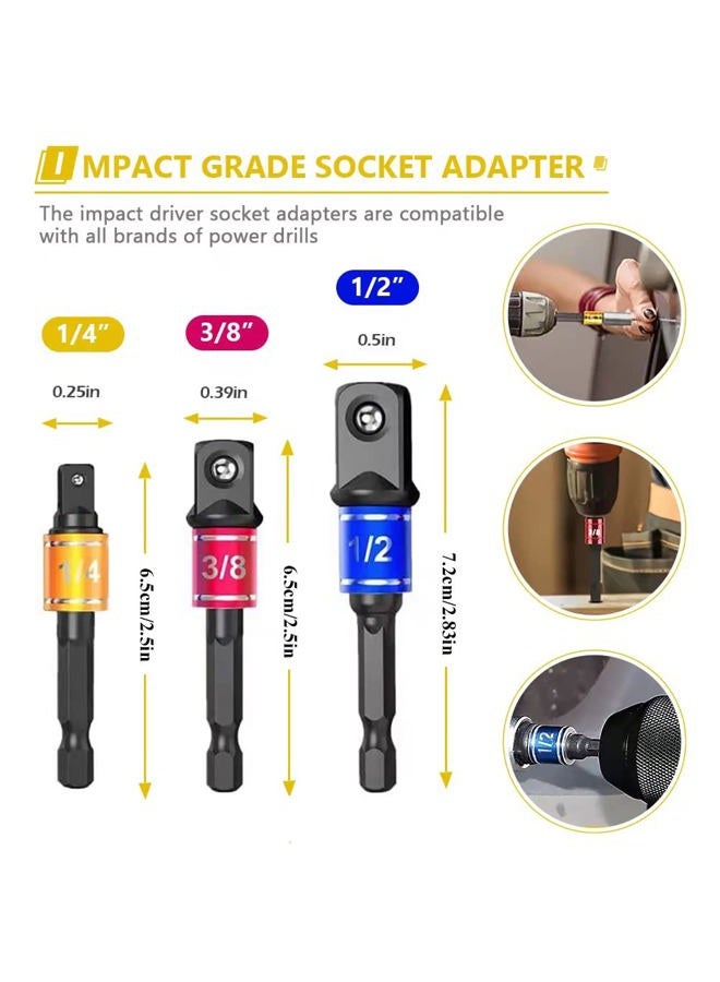 Grednfhat 24pcs Flexible Drill Bit Extension Set, 105°Right Angle Drill Attachmen, Rotatable Joint Socket 1/4 3/8 1/2 Inch Hex Socket Adapter Socket Bendable Drill Bit Extension Screwdriver with a Box (Black) - Image 4