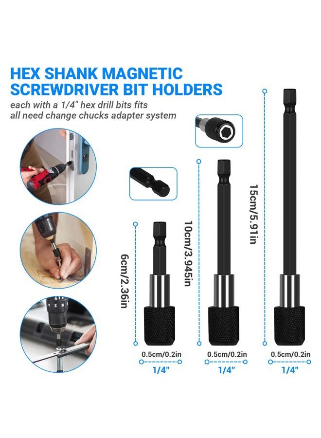 Grednfhat 24pcs Flexible Drill Bit Extension Set, 105°Right Angle Drill Attachmen, Rotatable Joint Socket 1/4 3/8 1/2 Inch Hex Socket Adapter Socket Bendable Drill Bit Extension Screwdriver with a Box (Black) - Image 3