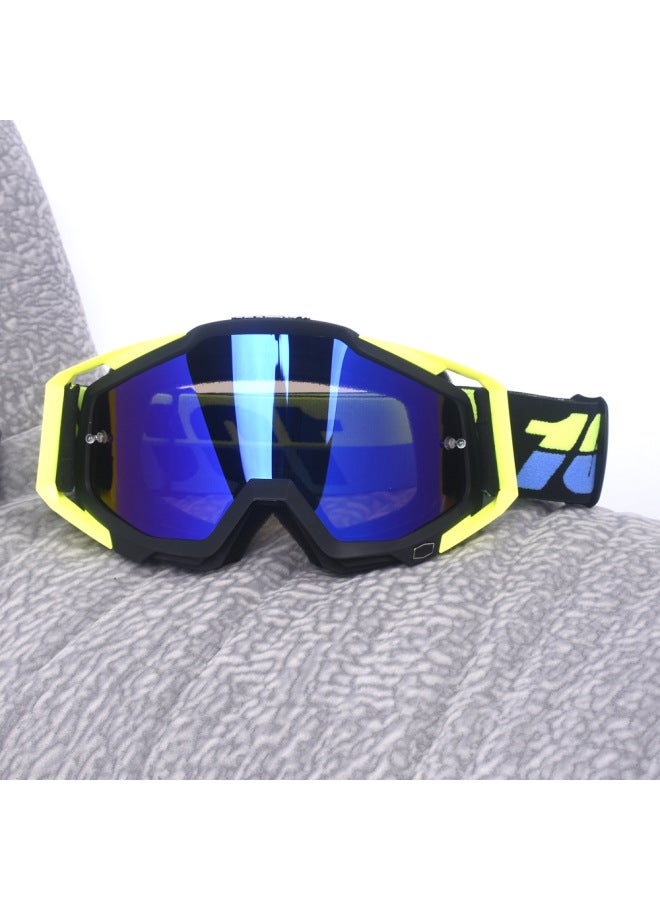 Spot Off-Road Motorcycle Goggles - Black Frame, Blue Lens, Yellow Nose Piece