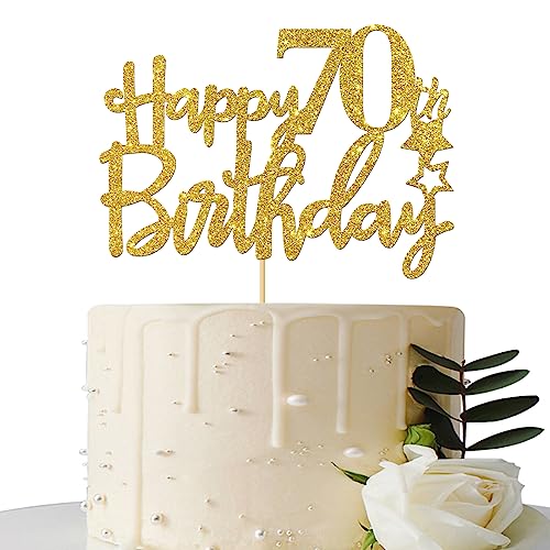 Maicaiffe Gold Glitter Happy 70th Birthday Cake Topper Hello 70 Cheers to 70 Years 70 Fabulous Party Decoration - Image 1