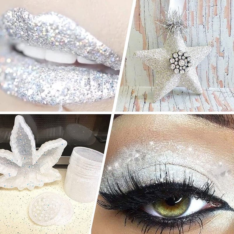 SNOOGG 350 Gram Extra Fine Ultra Bright Glitter for Resin Nail Crafts Powder Art Painting DIY Projects Holiday Festivals Color Rainbow White - Image 3
