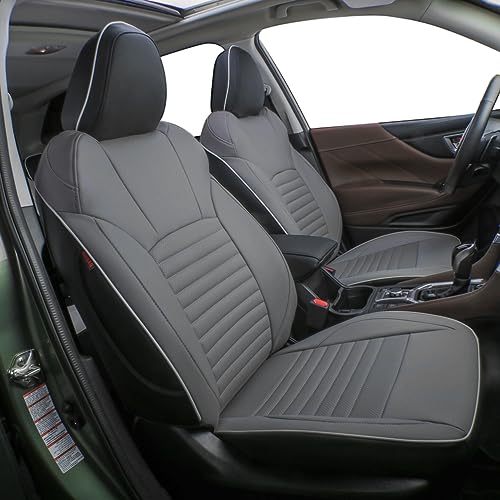 EKR Custom Fit Forester Car Seat Covers for Select Subaru Forester 2019 2020 2021 2022 2023 2024 - Full Set,Leather (Black/Gray) - Image 1