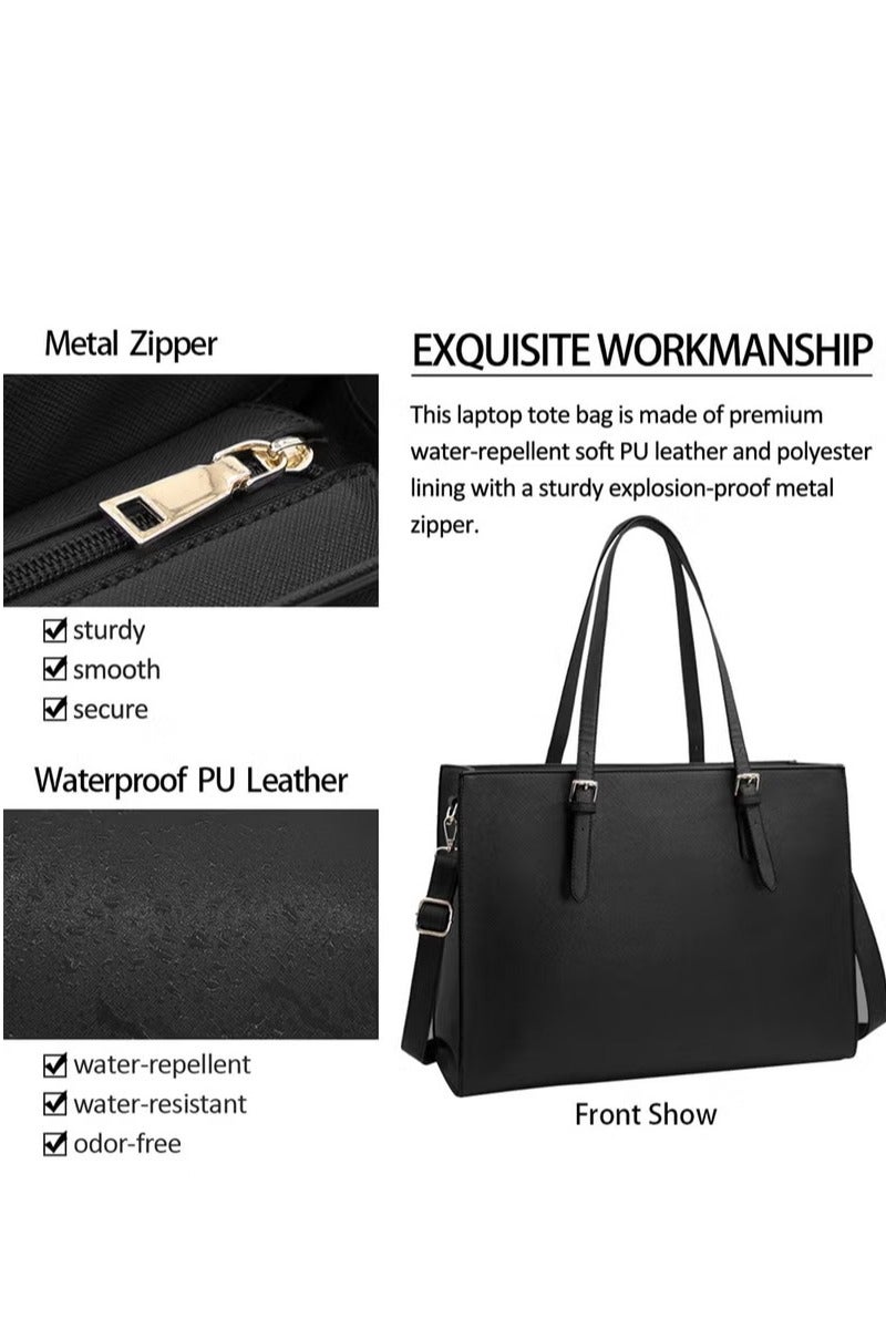 حقيبة كمبيوتر محمول نسائية مقاومة للماء وخفيفة الوزن من الجلد مقاس 15.6 بوصة - Image 2