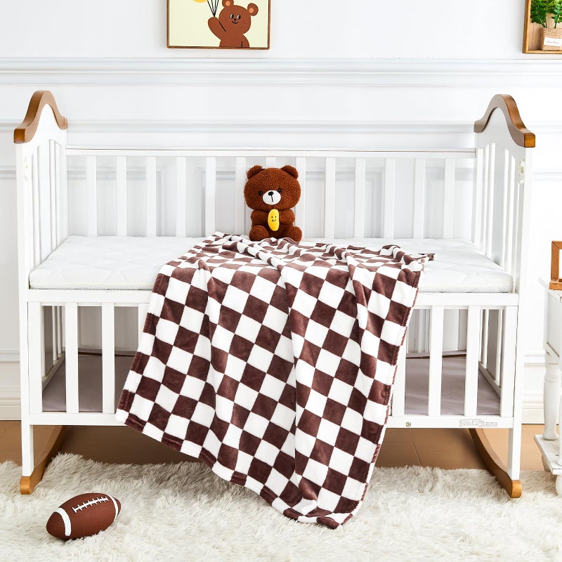Yurhap Checkered Baby Blanket Fleece Baby Blankets Neutral for Boys Girls, Super Soft Warm Lightweight Infant Toddler Newborn Receiving Gifts for Crib Stroller, 30x40 Inch, Brown - Image 4