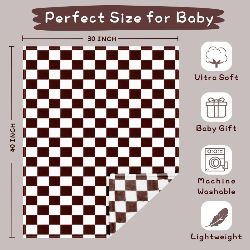 Yurhap Checkered Baby Blanket Fleece Baby Blankets Neutral for Boys Girls, Super Soft Warm Lightweight Infant Toddler Newborn Receiving Gifts for Crib Stroller, 30x40 Inch, Brown - Image 5