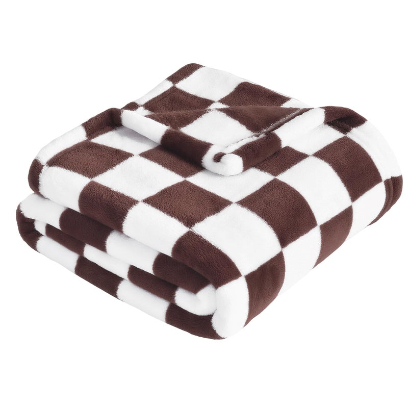 Yurhap Checkered Baby Blanket Fleece Baby Blankets Neutral for Boys Girls, Super Soft Warm Lightweight Infant Toddler Newborn Receiving Gifts for Crib Stroller, 30x40 Inch, Brown - Image 1