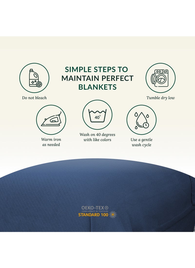Cloud Scape Linen - 100% Cotton Herringbone Blanket for All Season, Soft and Breathable Thermal Blanket,Ensign Blue - Image 1