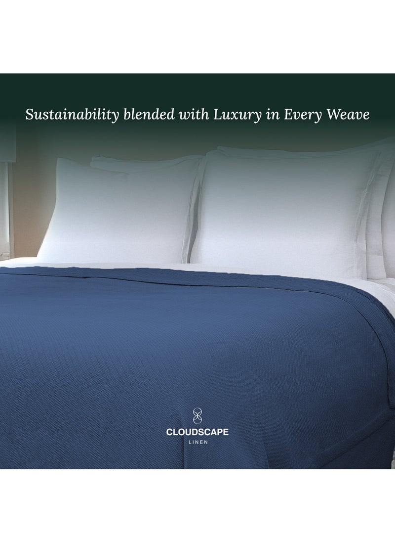 Cloud Scape Linen 100% Cotton Herringbone Blanket for All Season, Soft and Breathable Thermal Blanket,Ensign Blue  - Image 2