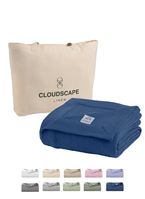 100% Cotton Herringbone Blanket for All Season, Soft and Breathable Thermal Blanket,Ensign Blue