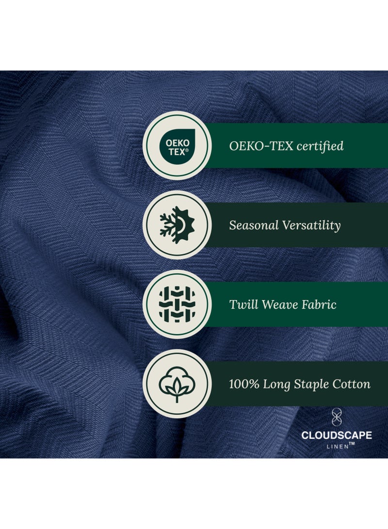 Cloud Scape Linen 100% Cotton Herringbone Blanket for All Season, Soft and Breathable Thermal Blanket,Ensign Blue - Image 4
