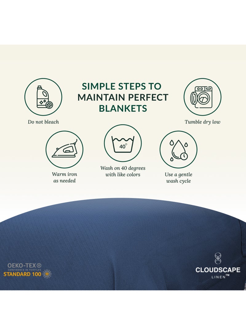 Cloud Scape Linen 100% Cotton Herringbone Blanket for All Season, Soft and Breathable Thermal Blanket,Ensign Blue - Image 3