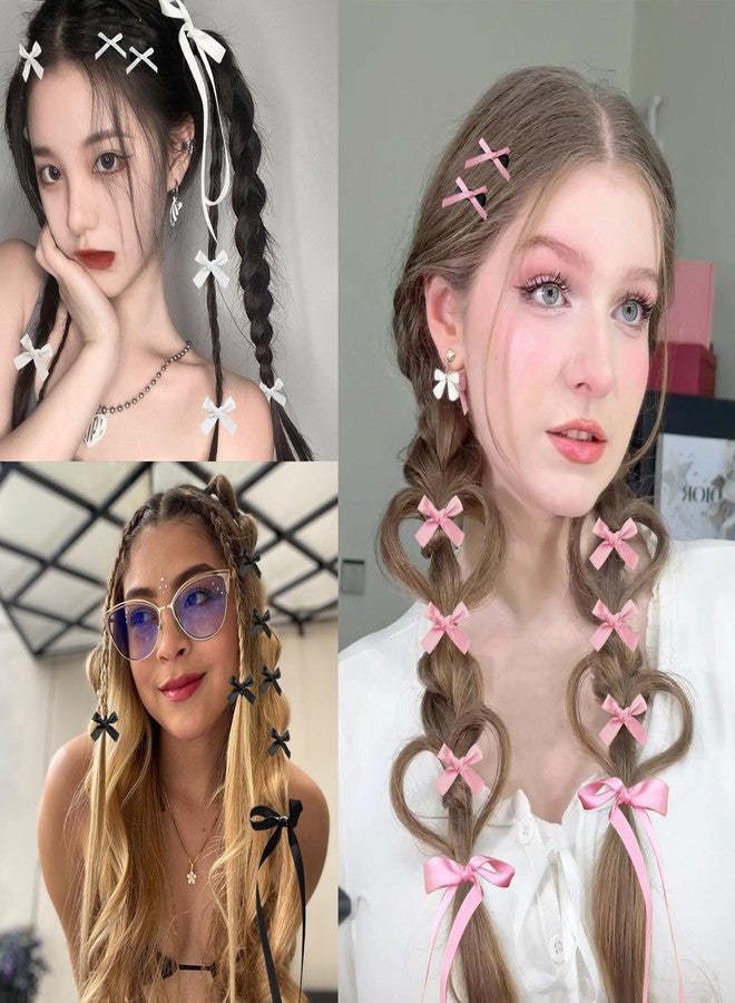 SAOROPEB Mini Hair Bows for Women Girls Cute Hair Clips Small Alligator Long Tail Hair Ribbon Accessories -3 Styles -36P - Black White Pink - Image 4