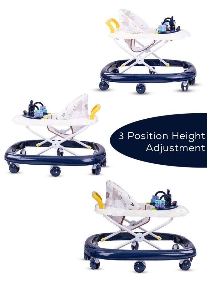BAYBEE - Zato Baby Walker for Kids, Foldable Kids Walker with 3 Position Adjustable Height & Musical Toy Bar Activity Walker for Toddlers Walker for Baby Boy Girl 7 to 18 Months Dark Blue - Image 1