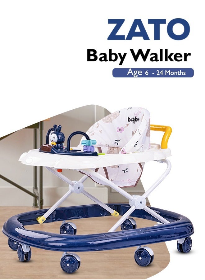 BAYBEE - Zato Baby Walker for Kids, Foldable Kids Walker with 3 Position Adjustable Height & Musical Toy Bar Activity Walker for Toddlers Walker for Baby Boy Girl 7 to 18 Months Dark Blue - Image 1