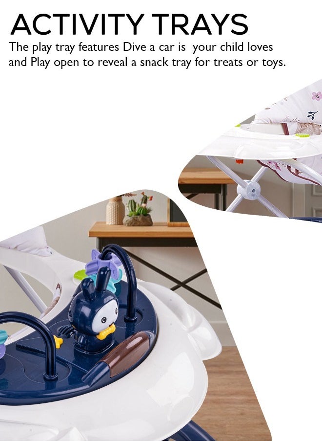 BAYBEE - Zato Baby Walker for Kids, Foldable Kids Walker with 3 Position Adjustable Height & Musical Toy Bar Activity Walker for Toddlers Walker for Baby Boy Girl 7 to 18 Months Dark Blue - Image 1