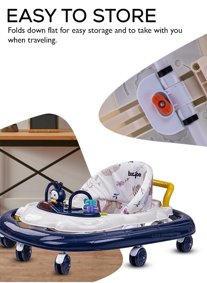 BAYBEE - Zato Baby Walker for Kids, Foldable Kids Walker with 3 Position Adjustable Height & Musical Toy Bar Activity Walker for Toddlers Walker for Baby Boy Girl 7 to 18 Months Dark Blue - Image 1
