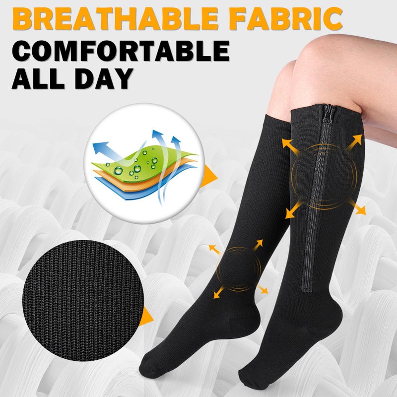 CASMON 2 Pairs Zipper Compression Socks for Women & Men,15-20 mmHg Closed Toe Knee High Support Sock for Varicose Vein Edema - Image 4