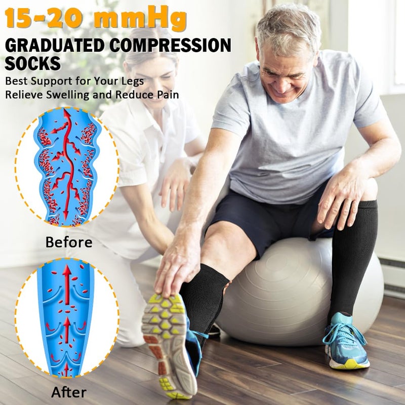 CASMON 2 Pairs Zipper Compression Socks for Women & Men,15-20 mmHg Closed Toe Knee High Support Sock for Varicose Vein Edema - Image 2