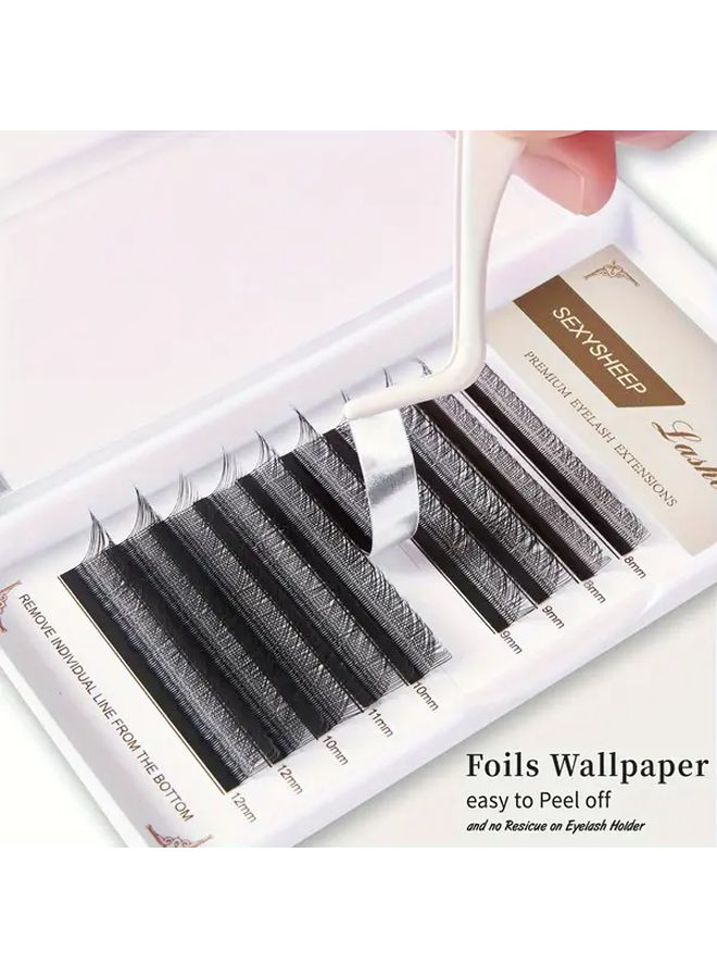 8D Hand Woven Faux Mink Eyelash Extensions 8 15mm C Curl Wispy Fans - Image 2