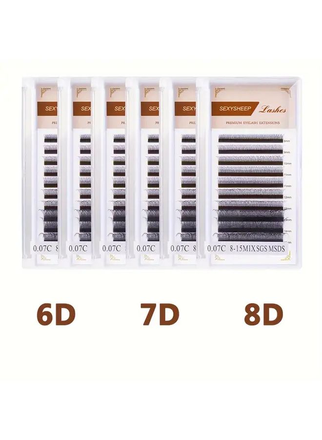 8D Hand Woven Faux Mink Eyelash Extensions 8 15mm C Curl Wispy Fans - Image 1