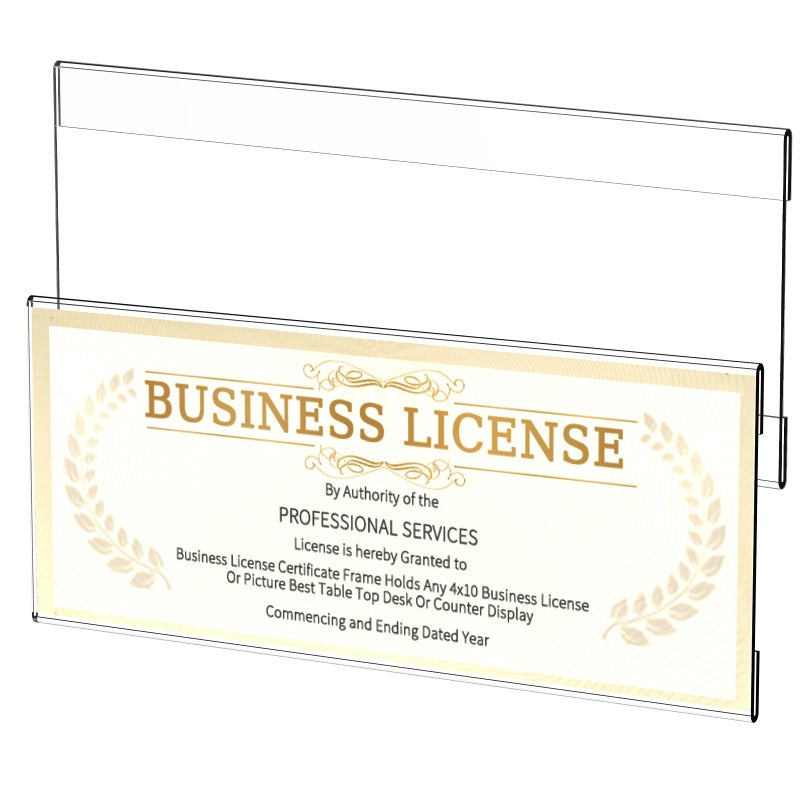 Yncotte Business License Frame 2pcs, 4x10 Acrylic Business Certificate Holder for Wall with Tape No Drilling, License Holder for Cosmetology Salon Barber Esthetician Office Document Display - Image 1