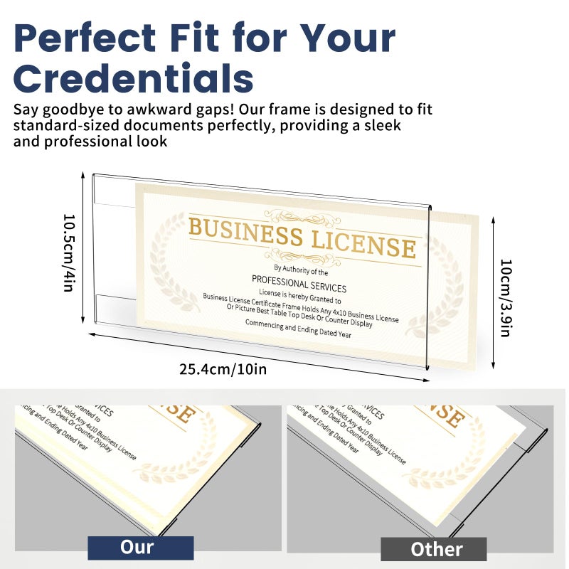 Yncotte Business License Frame 2pcs, 4x10 Acrylic Business Certificate Holder for Wall with Tape No Drilling, License Holder for Cosmetology Salon Barber Esthetician Office Document Display - Image 3