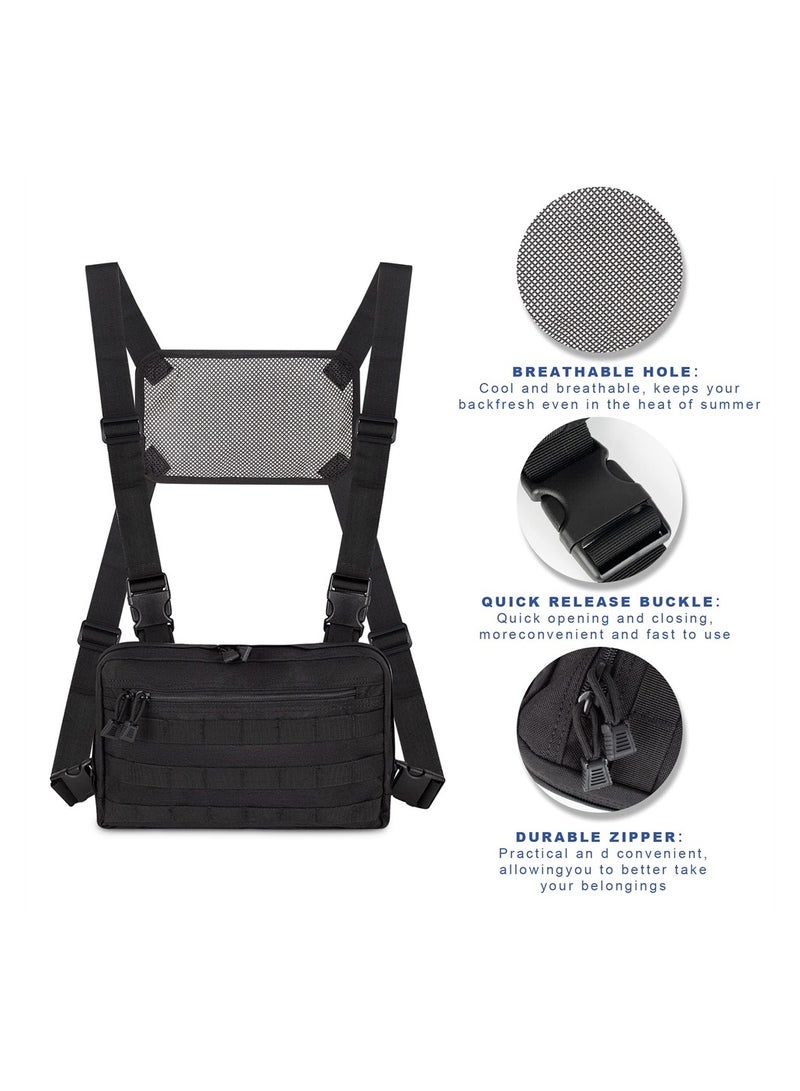 Excefore Tactical Chest Bag, Handy Mesh Breathable Chest Pack, Molle Chest Tactical Pouch, EDC Pack Tactical Chest Rig Vest for Outdoor Workouts Cycling Hiking, Black - Image 4